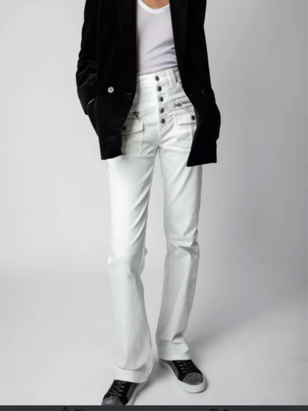 Zadig & Voltaire White Cargo Jeans XXS 00 Size 24 High Rise Utility Pants